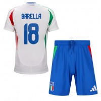 Italien Nicolo Barella #18 Bortaställ Barn EM 2024 Korta ärmar (+ Korta byxor)